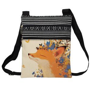 Floral Fox Messenger Bag Small Ethnic Pattern Printed Adjustable Strap :P